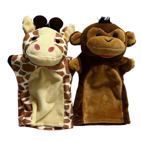 Melissa & Doug Safari Buddies Giraffe & Monkey Hand Puppets Plush Stuffed Animal - Picture 1 of 6